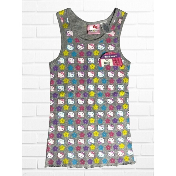 Hello Kitty Girls Medium Tank Top Graphic Print Lettuce Hem Gray - Picture 1 of 6